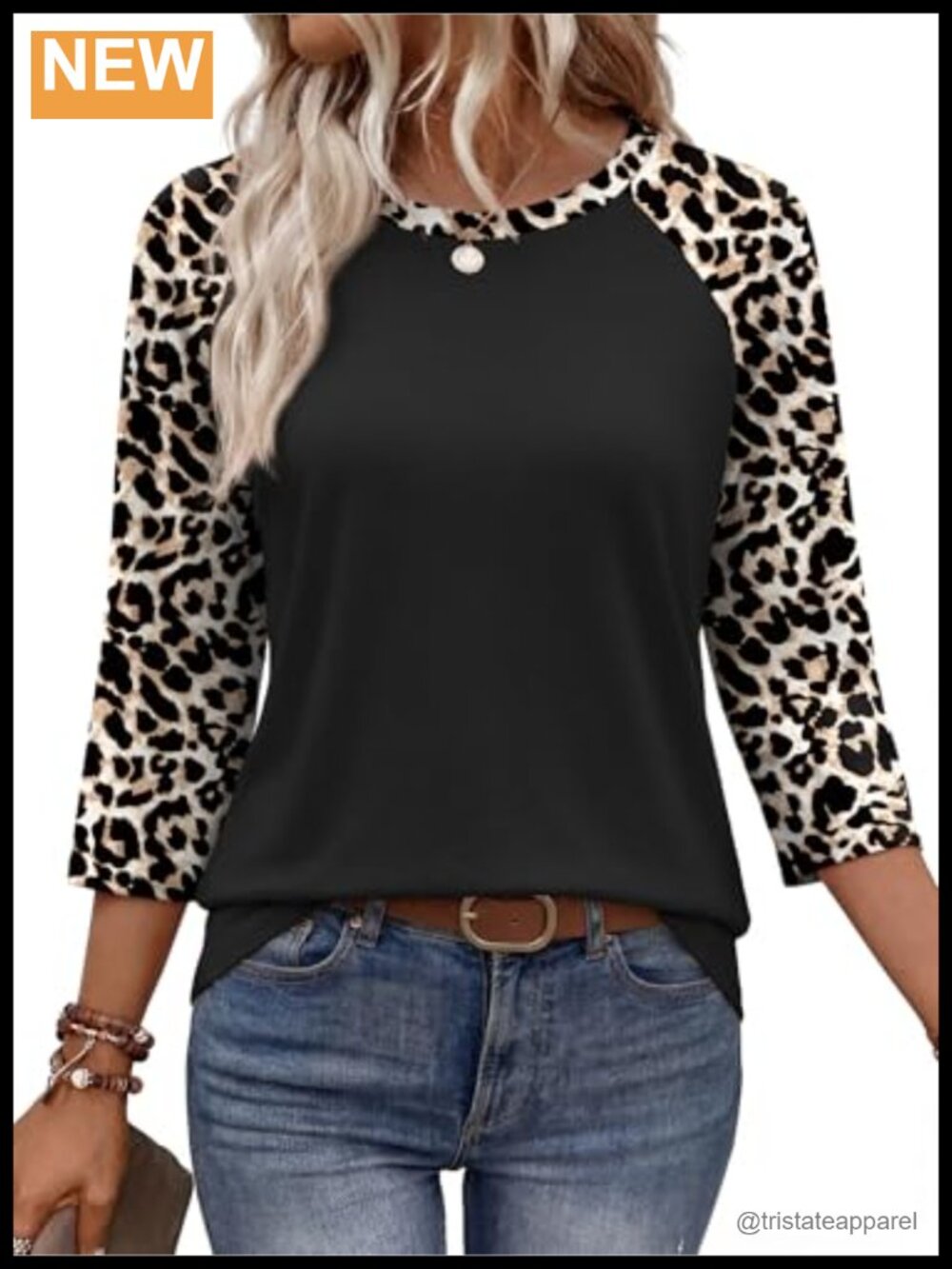 Womens 3/4 Sleeve Baseball Tee Crew Neck Loose Fit Casual Summer Top